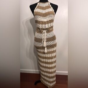 Crochet Backless Halter Maxi Dress/Cover Up Size Small